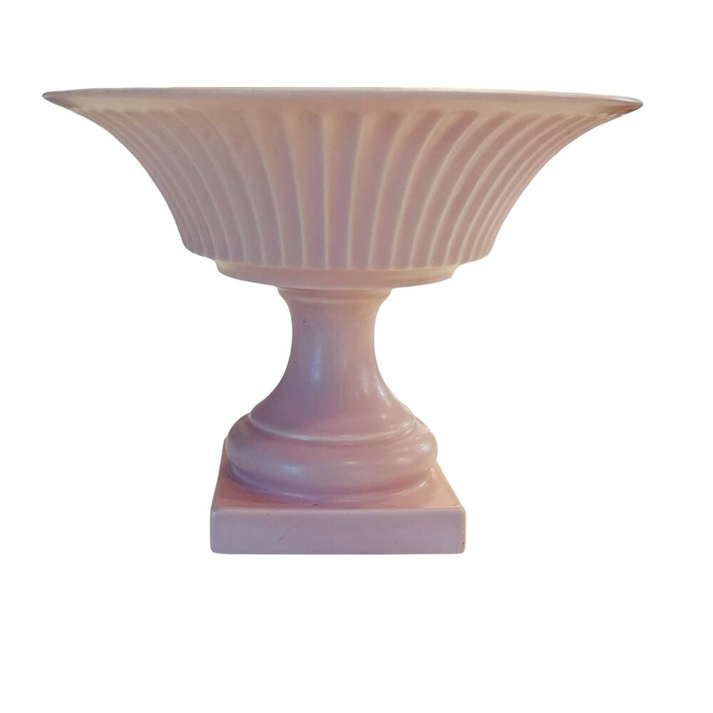 VTG MCM Matte Pink Pedestal Compote Bowl/ Planter By Hyalyn Pottery USA